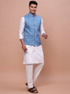 Men Woven Design Blue Slim Fit Nehru Jacket-AC-B-1185-Blue