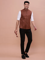 Men Solid Rust Slim Fit Nehru Jacket-AC-B-1188-Rust