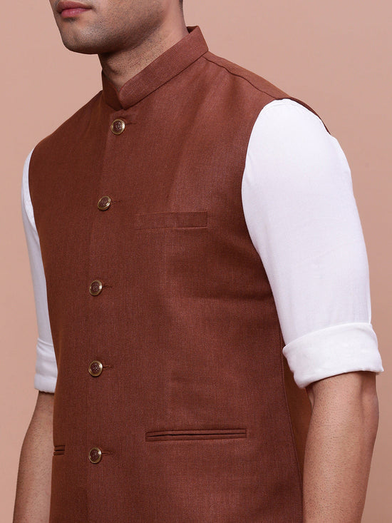 Men Solid Rust Slim Fit Nehru Jacket-AC-B-1188-Rust