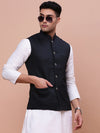 Men Solid Navy Blue Slim Fit Nehru Jacket-AC-B-1189-Navyblue