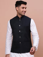 Men Solid Navy Blue Slim Fit Nehru Jacket-AC-B-1189-Navyblue