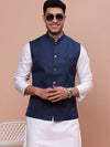 Men Solid Navy Blue Slim Fit Nehru Jacket-AC-B-1190-Navyblue