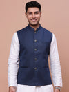 Men Solid Navy Blue Slim Fit Nehru Jacket-AC-B-1190-Navyblue