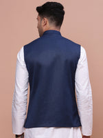 Men Solid Navy Blue Slim Fit Nehru Jacket-AC-B-1190-Navyblue