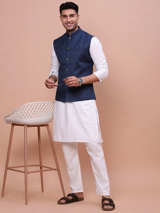 Men Solid Navy Blue Slim Fit Nehru Jacket-AC-B-1190-Navyblue