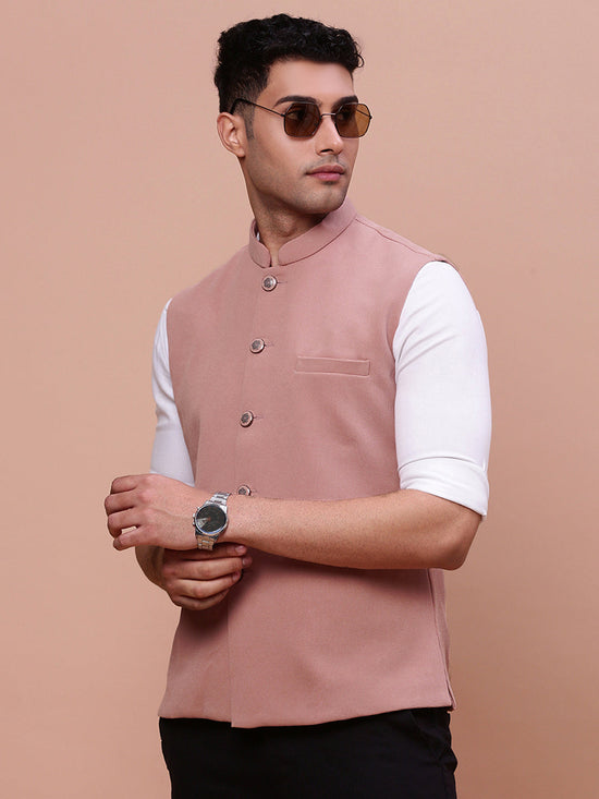 Men Woven Design Peach Slim Fit Nehru Jacket-AC-B-1193-Peach