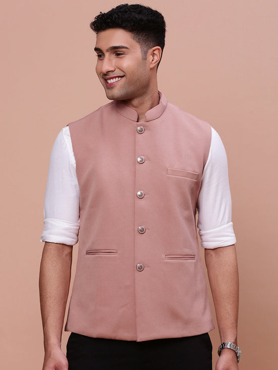 Men Woven Design Peach Slim Fit Nehru Jacket-AC-B-1193-Peach