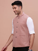 Men Woven Design Peach Slim Fit Nehru Jacket-AC-B-1193-Peach