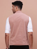 Men Woven Design Peach Slim Fit Nehru Jacket-AC-B-1193-Peach