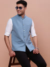 Men Woven Design Blue Slim Fit Nehru Jacket-AC-B-1194-Blue