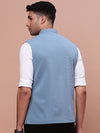 Men Woven Design Blue Slim Fit Nehru Jacket-AC-B-1194-Blue