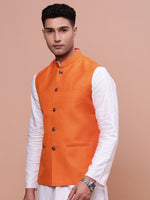 Men Solid Orange Slim Fit Nehru Jacket-AC-B-1199-Orange