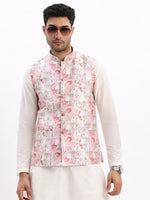 Men Printed Peach Nehru Jacket-AD-112-Peach