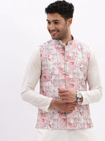 Men Printed Peach Nehru Jacket-AD-112-Peach