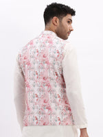 Men Printed Peach Nehru Jacket-AD-112-Peach