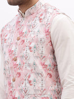 Men Printed Peach Nehru Jacket-AD-112-Peach