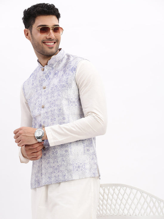 Men Printed Lavender Nehru Jacket-AD-113-Lavender