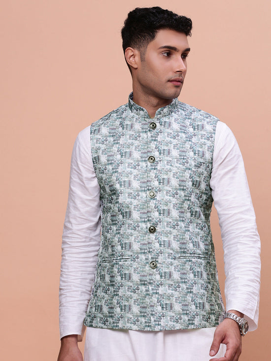 Men Woven Design Teal Slim Fit Nehru Jacket-AD-202-Teal