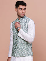 Men Woven Design Teal Slim Fit Nehru Jacket-AD-202-Teal