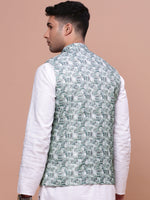 Men Woven Design Teal Slim Fit Nehru Jacket-AD-202-Teal