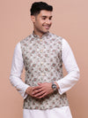 Men Woven Design Brown Slim Fit Nehru Jacket-AD-205-Brown