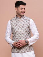 Men Woven Design Brown Slim Fit Nehru Jacket-AD-205-Brown