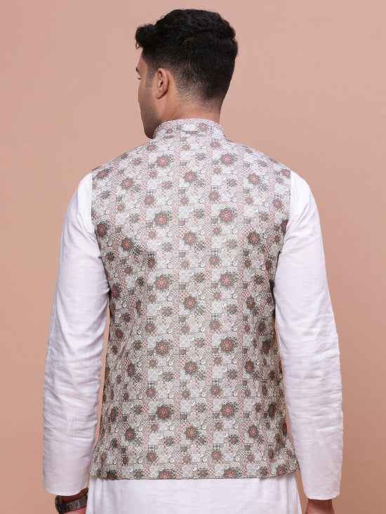 Men Woven Design Brown Slim Fit Nehru Jacket-AD-205-Brown