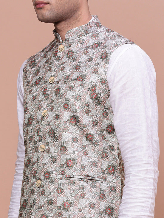 Men Woven Design Brown Slim Fit Nehru Jacket-AD-205-Brown