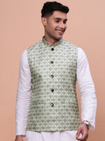 Men Woven Design Green Slim Fit Nehru Jacket-AD-211-Green