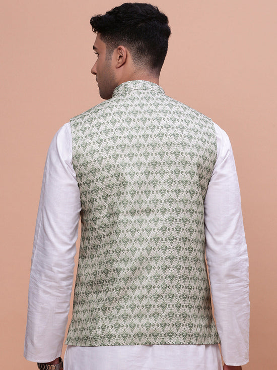 Men Woven Design Green Slim Fit Nehru Jacket-AD-211-Green