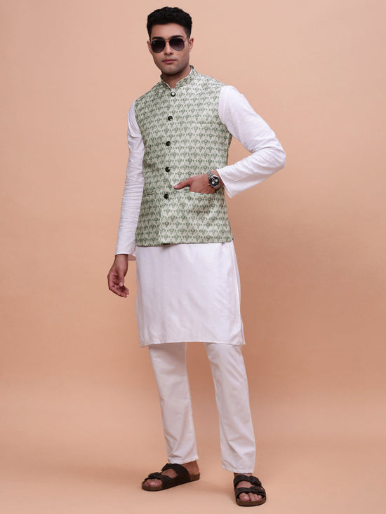 Men Woven Design Green Slim Fit Nehru Jacket-AD-211-Green