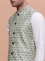 Men Woven Design Green Slim Fit Nehru Jacket-AD-211-Green