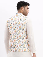 Men Printed Off White Nehru Jacket-AD-517-Offwhite