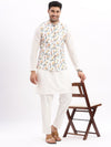 Men Printed Off White Nehru Jacket-AD-517-Offwhite