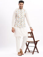 Men Printed Off White Nehru Jacket-AD-517-Offwhite