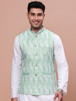 Men Solid Green Slim Fit Nehru Jacket-AD-637-Green