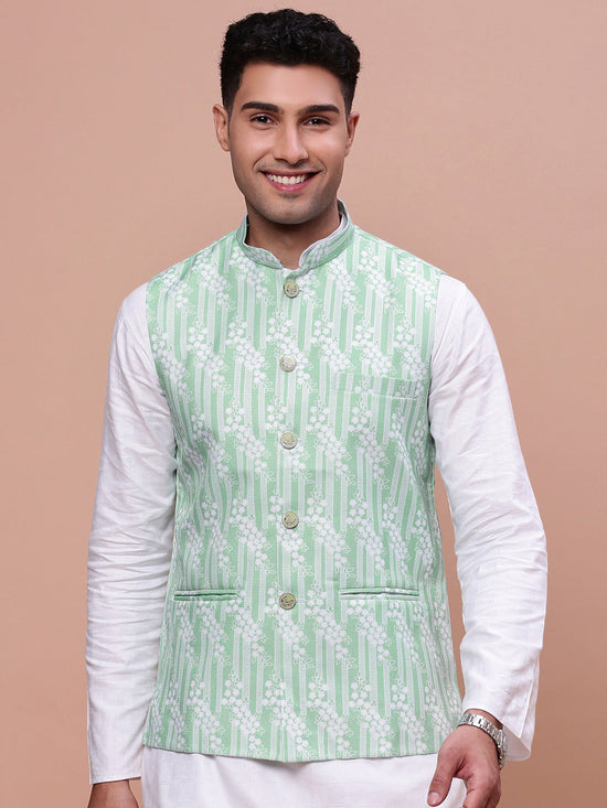 Men Solid Green Slim Fit Nehru Jacket-AD-637-Green