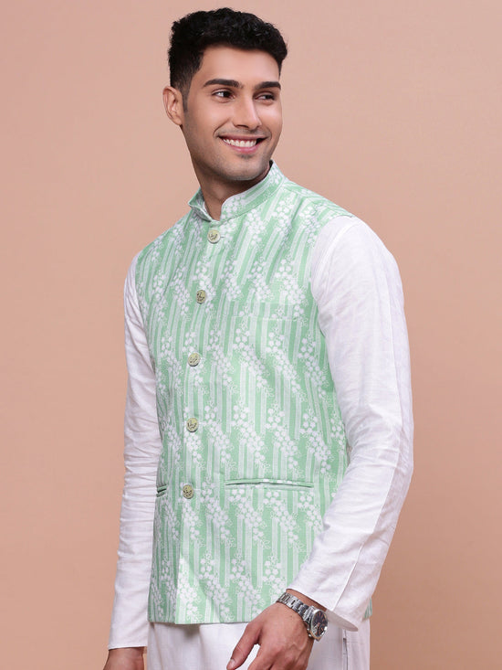 Men Solid Green Slim Fit Nehru Jacket-AD-637-Green