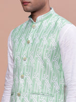 Men Solid Green Slim Fit Nehru Jacket-AD-637-Green