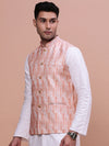 Men Solid Peach Slim Fit Nehru Jacket-AD-637-Peach