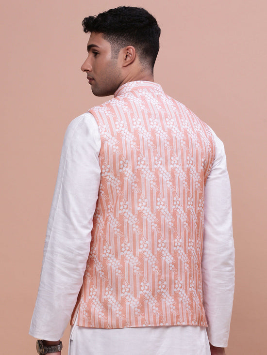 Men Solid Peach Slim Fit Nehru Jacket-AD-637-Peach