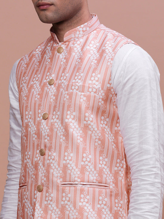 Men Solid Peach Slim Fit Nehru Jacket-AD-637-Peach