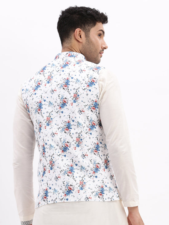 Men Printed White Nehru Jacket-AD-648-White