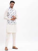 Men Printed White Nehru Jacket-AD-648-White