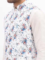 Men Printed White Nehru Jacket-AD-648-White