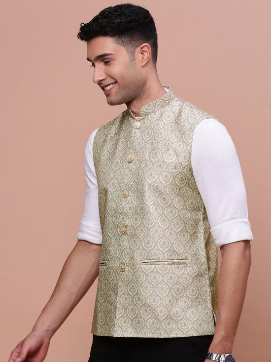 Men Solid Green Slim Fit Nehru Jacket-AD-J-203-Green