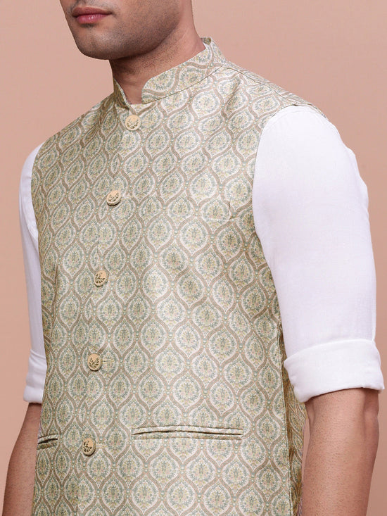 Men Solid Green Slim Fit Nehru Jacket-AD-J-203-Green