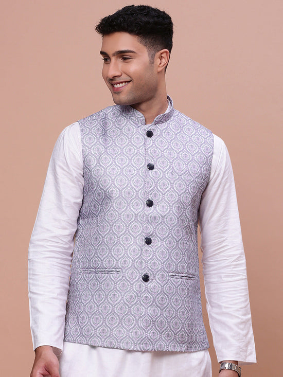 Men Solid Lavender Slim Fit Nehru Jacket-AD-J-203-Lavender