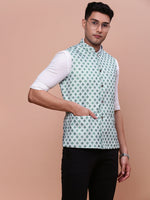 Men Solid Green Slim Fit Nehru Jacket-AD-J-204-Green