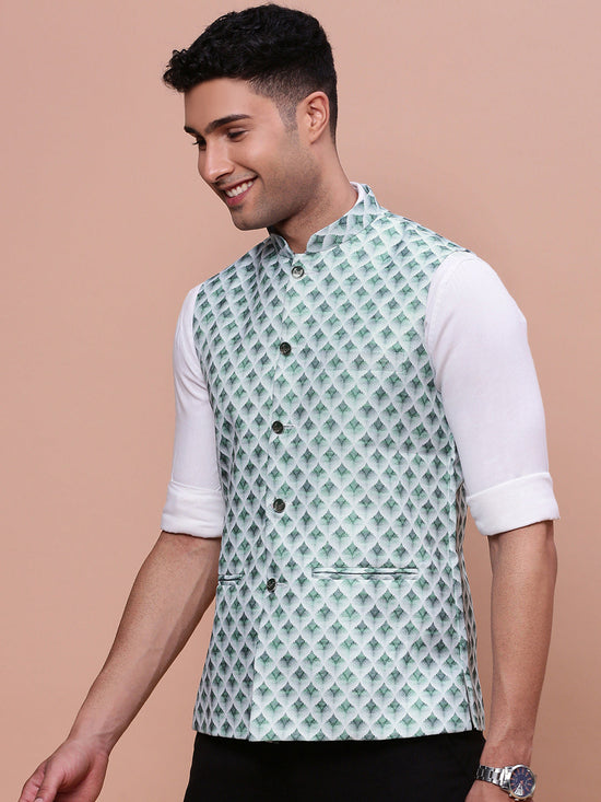 Men Solid Green Slim Fit Nehru Jacket-AD-J-204-Green